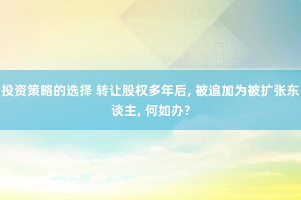 投资策略的选择 转让股权多年后, 被追加为被扩张东谈主, 何如办?