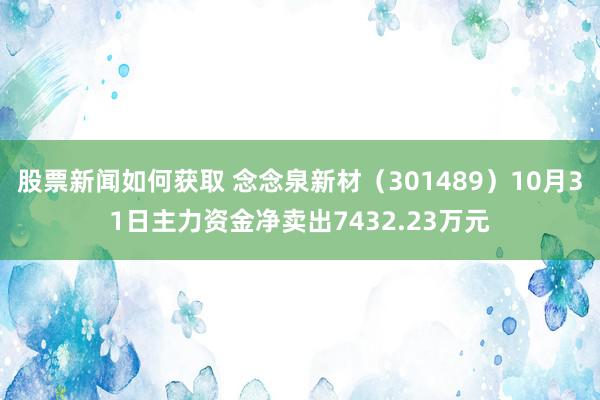 股票新闻如何获取 念念泉新材（301489）10月31日主力资金净卖出7432.23万元