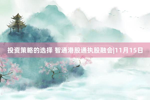 投资策略的选择 智通港股通执股融会|11月15日