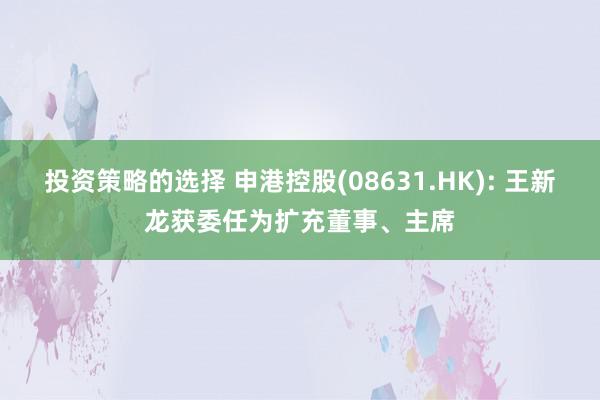 投资策略的选择 申港控股(08631.HK): 王新龙获委任为扩充董事、主席