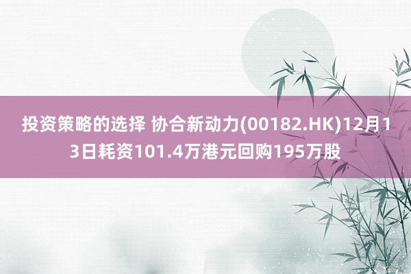 投资策略的选择 协合新动力(00182.HK)12月13日耗资101.4万港元回购195万股