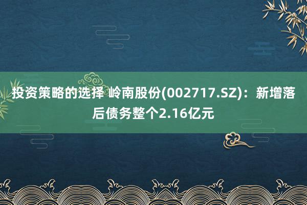 投资策略的选择 岭南股份(002717.SZ)：新增落后债务整个2.16亿元