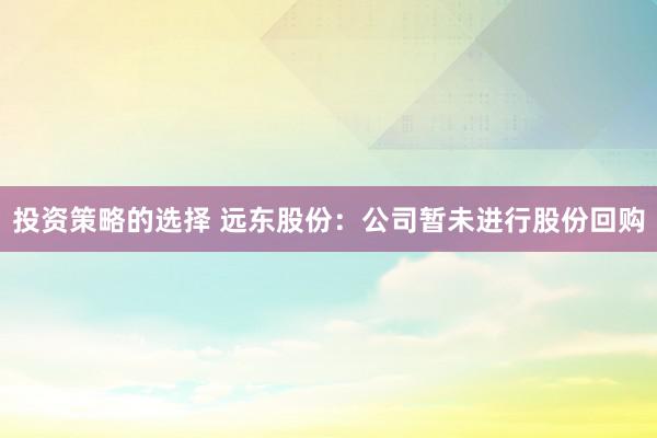 投资策略的选择 远东股份：公司暂未进行股份回购