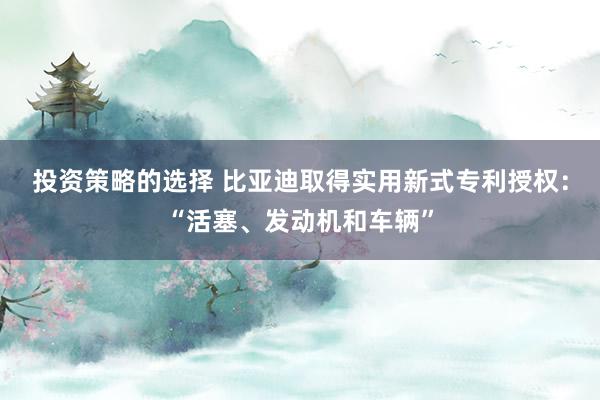 投资策略的选择 比亚迪取得实用新式专利授权：“活塞、发动机和车辆”